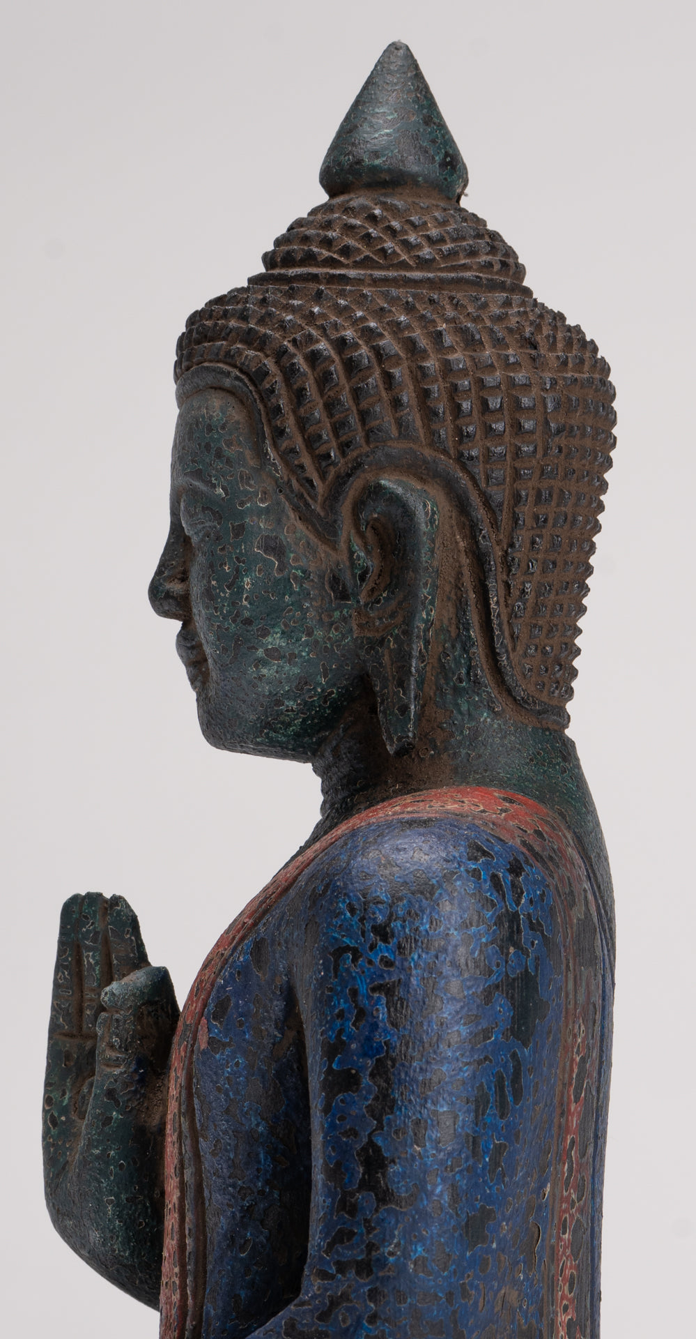 Buddha Statue - Antique Khmer Style Cambodia Seated Wood Buddha Statue Teaching Mudra - 27cm/11"