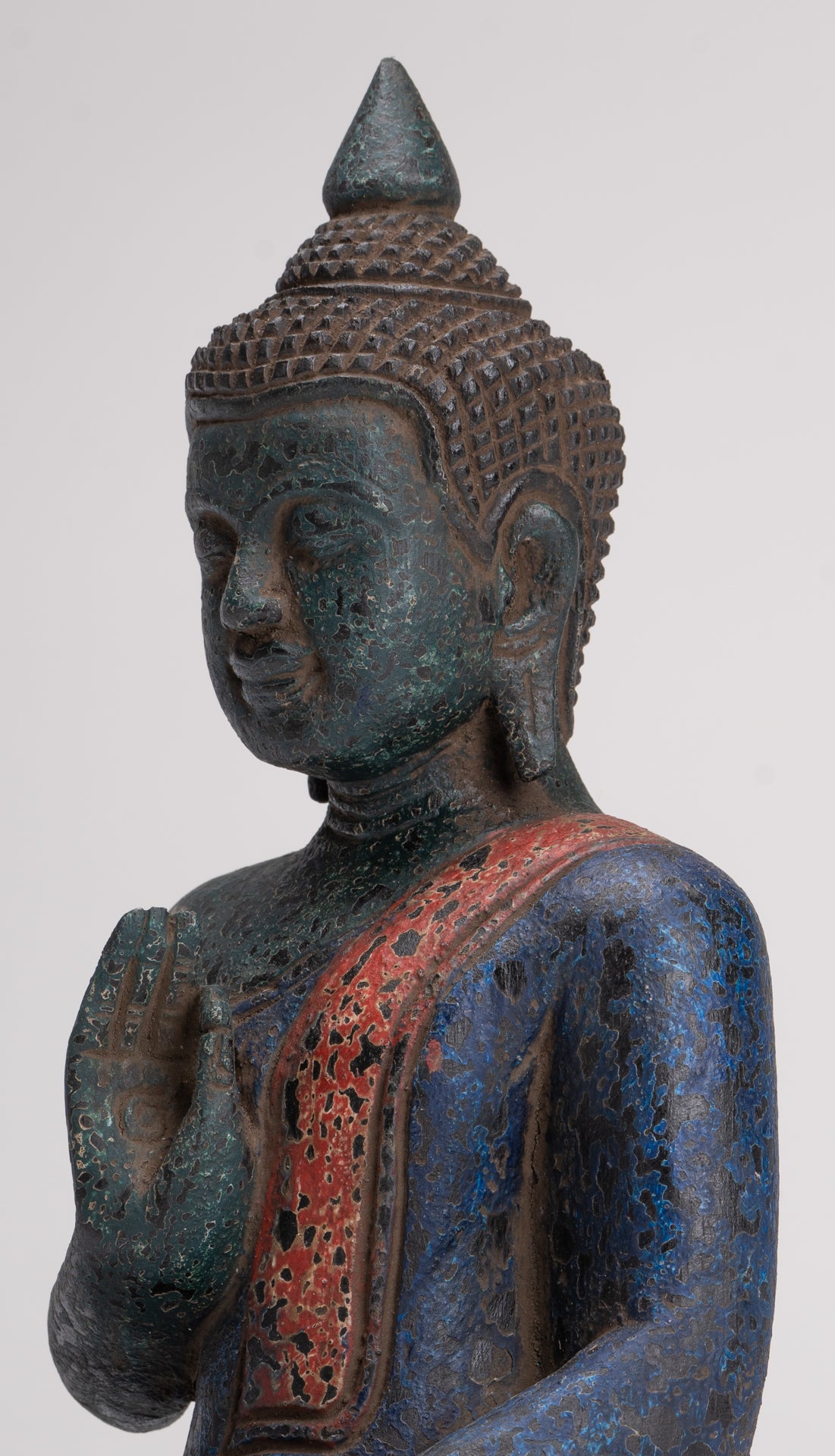 Buddha Statue - Antique Khmer Style Cambodia Seated Wood Buddha Statue Teaching Mudra - 27cm/11"