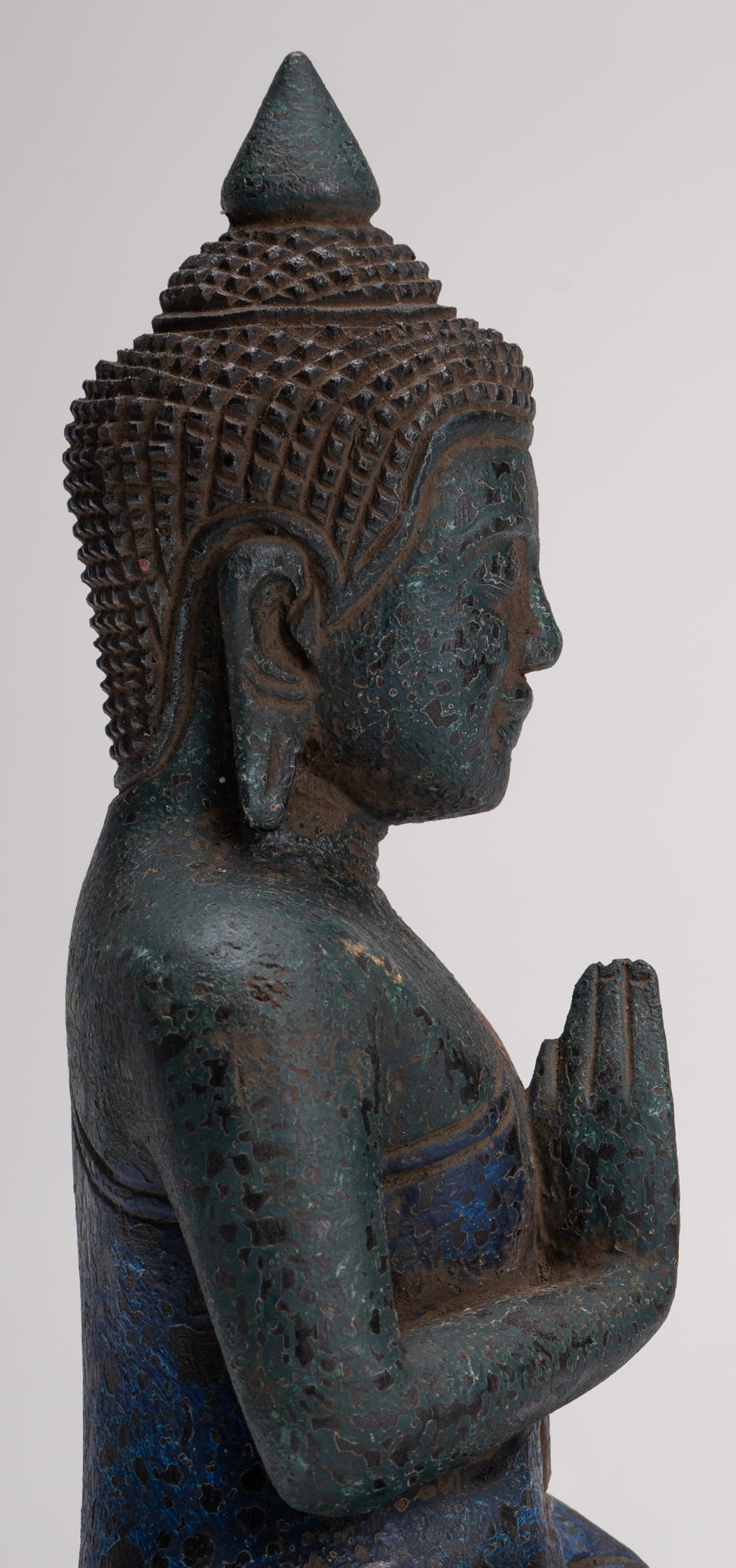 Buddha Statue - Antique Khmer Style Cambodia Seated Wood Buddha Statue Teaching Mudra - 27cm/11"