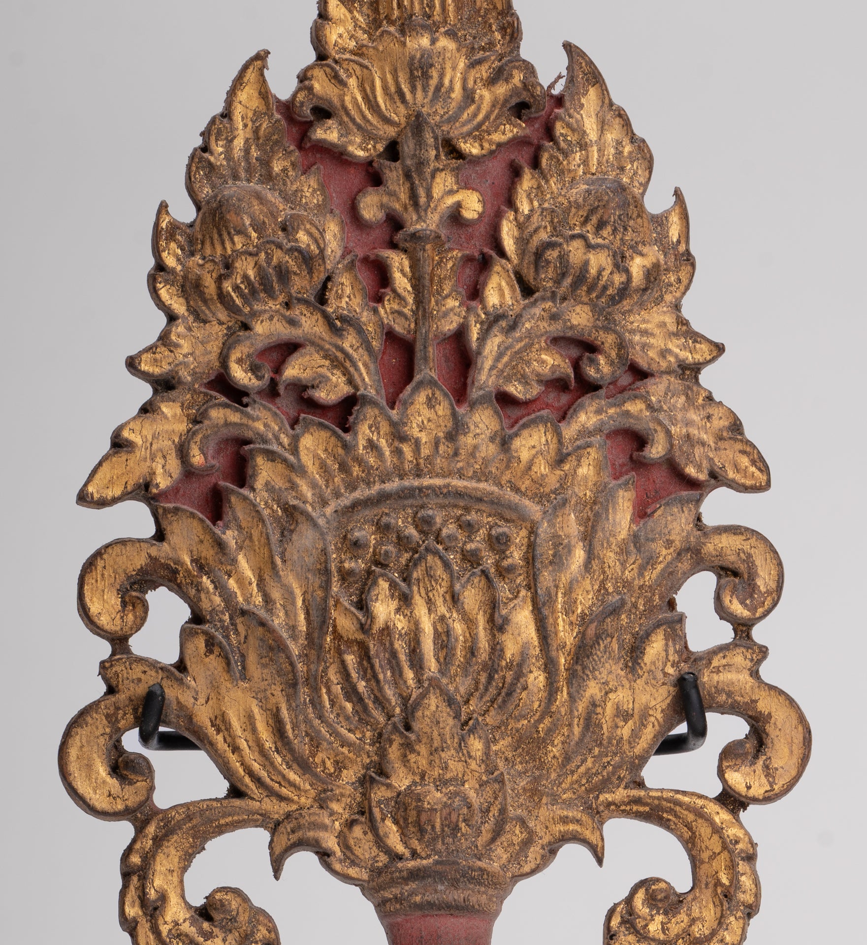 Antique Thai Style Wood Devotional Buddha Fan - 26cm/10"