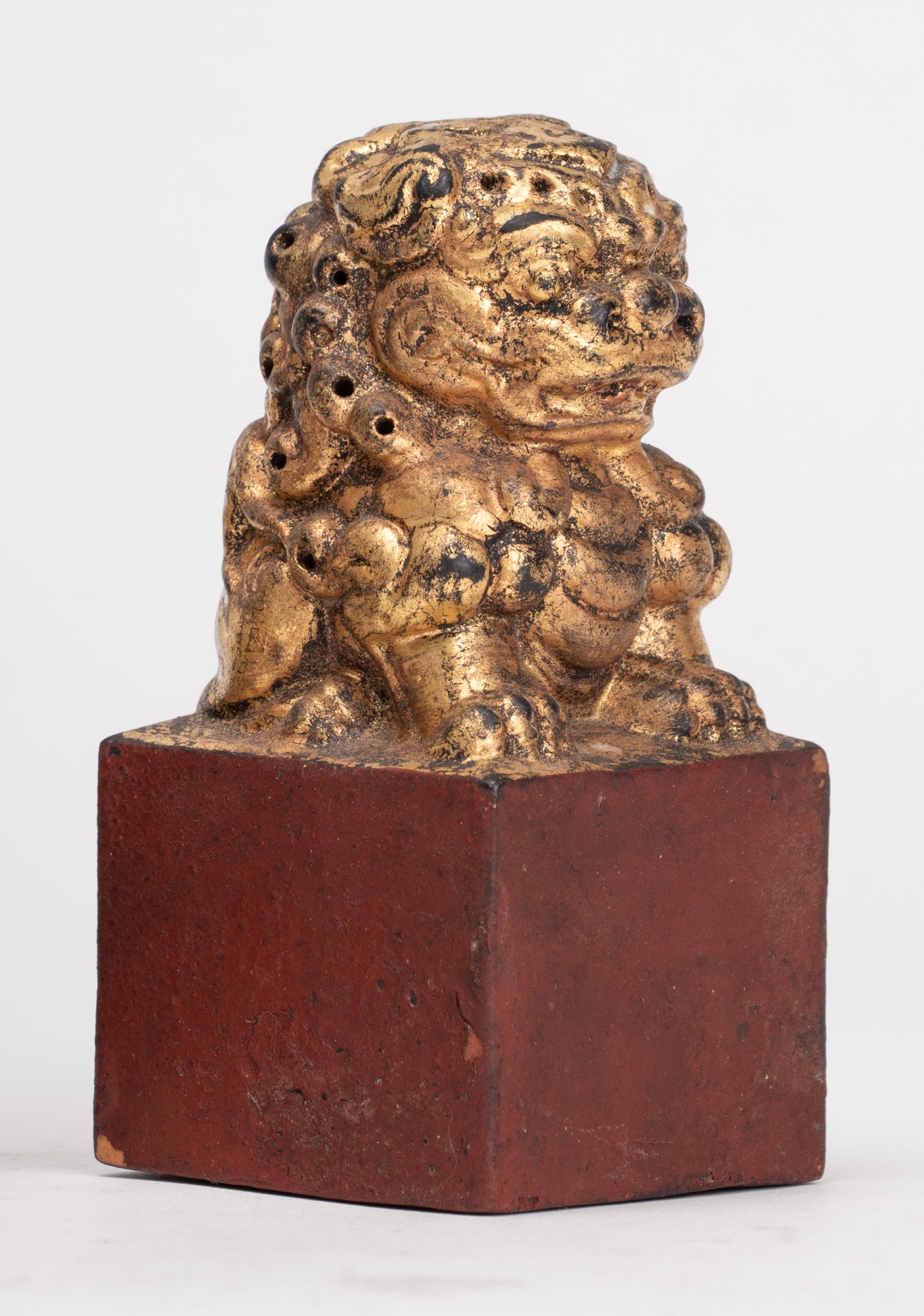 Antique Chinese Style Wood Temple Guardian Lions Shishi Lions Foo Dogs Imperial Lions (Pair) - 9.5cm/4"