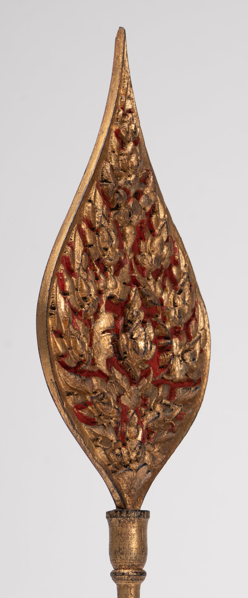 Antique Thai Style Wood Devotional Buddha Fan - 36cm/14"