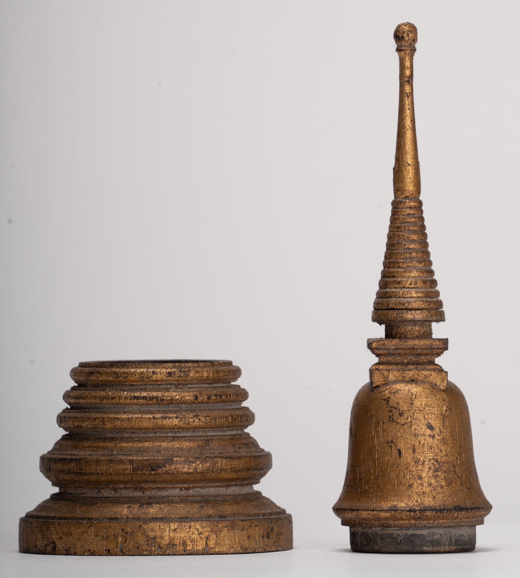 Buddhist Stupa - Antique Thai Style Wood Nirvana Stupa or Chedis  - 20cm/8"