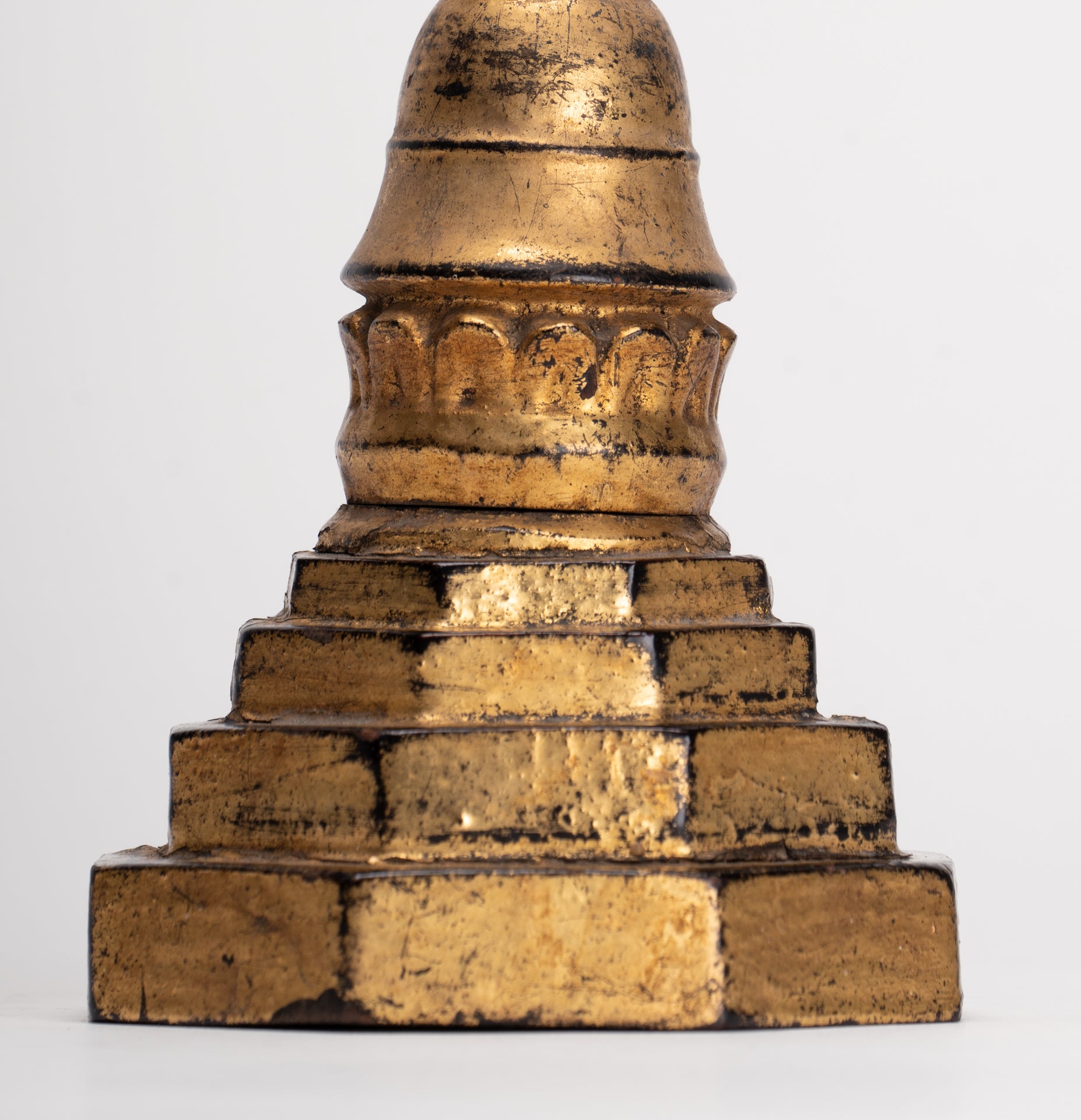 Buddhist Stupa - Antique Burmese Style Wood Nirvana Stupa or Chedis  - 25cm/10" 