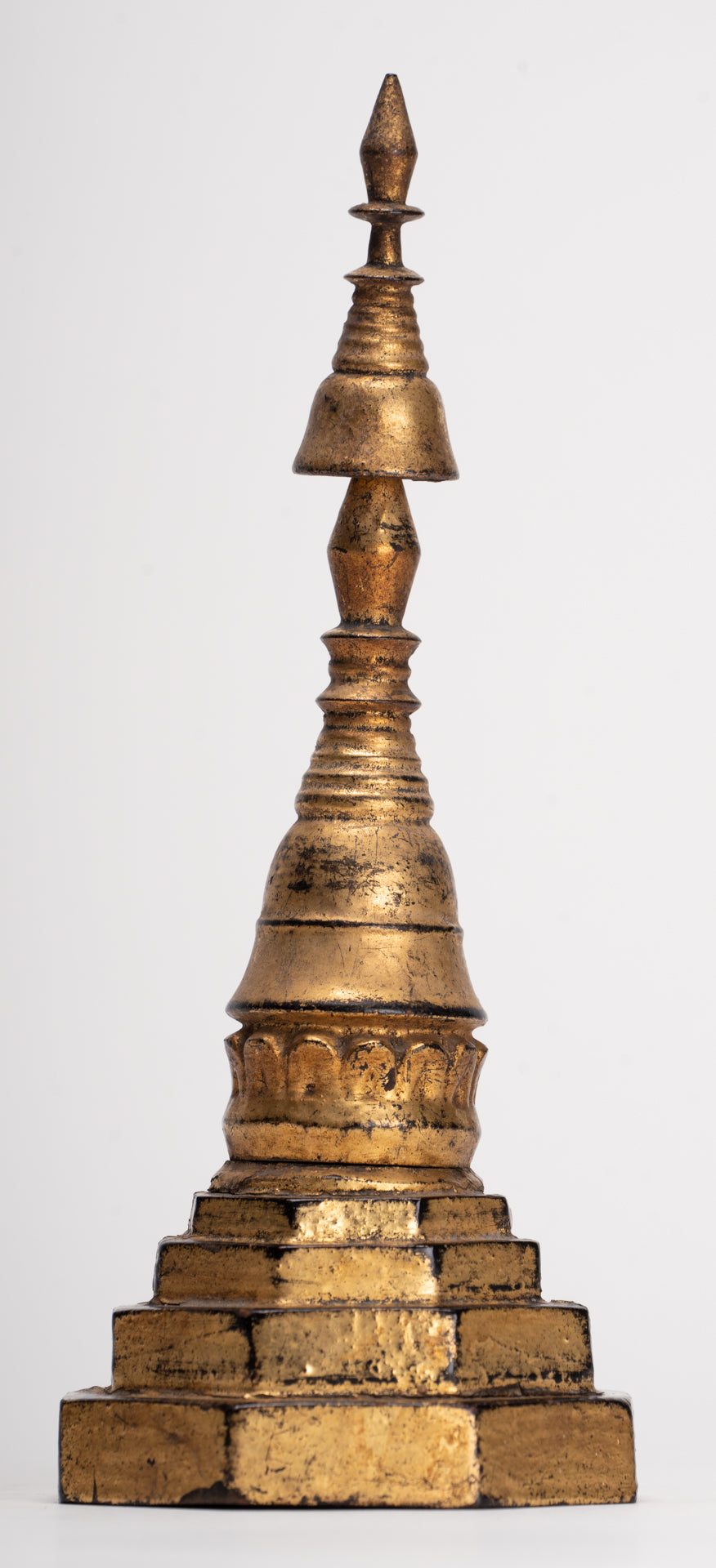 Buddhist Stupa - Antique Burmese Style Wood Nirvana Stupa or Chedis  - 25cm/10" 