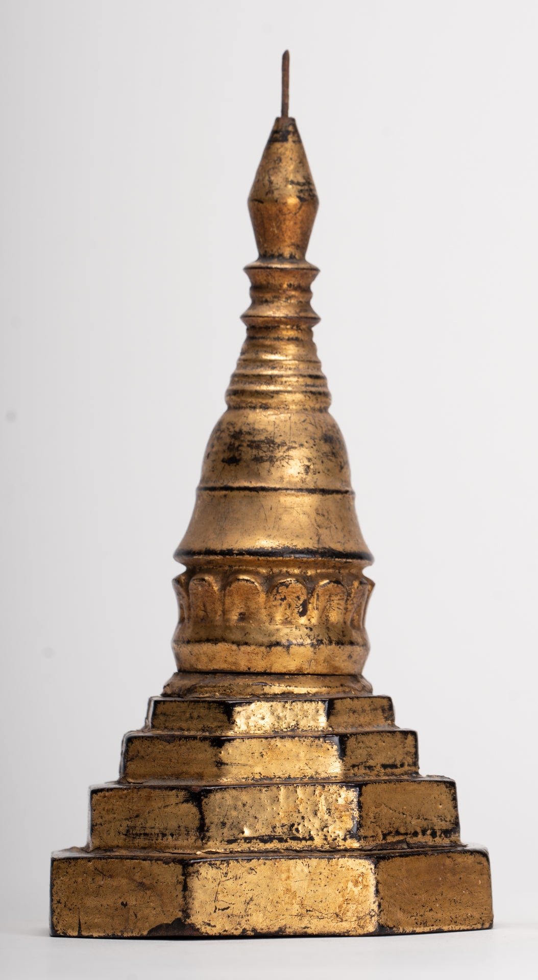 Buddhist Stupa - Antique Burmese Style Wood Nirvana Stupa or Chedis  - 25cm/10" 