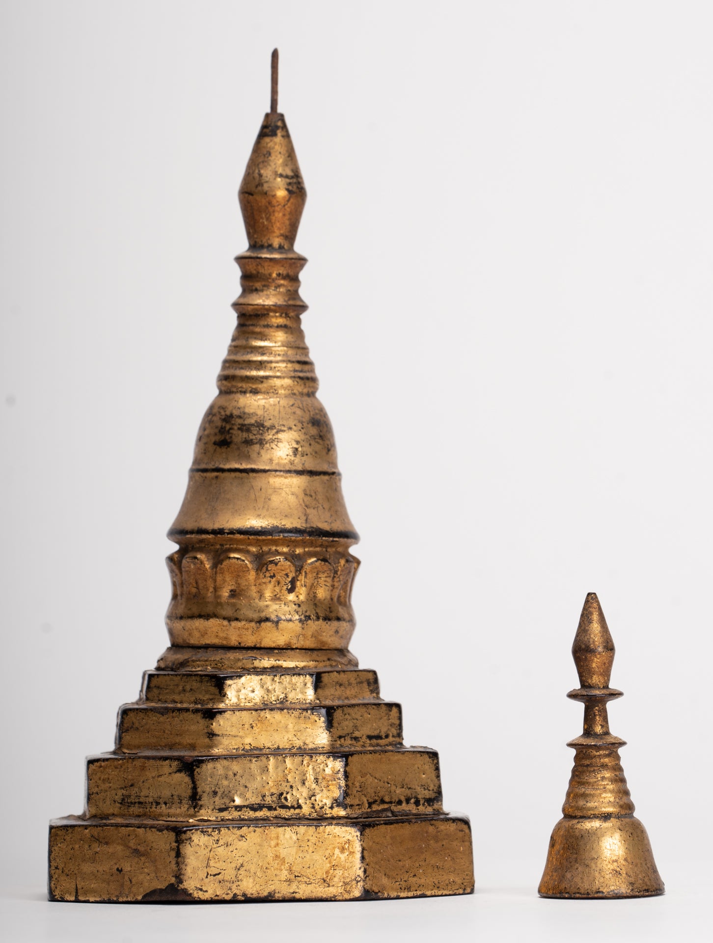 Buddhist Stupa - Antique Burmese Style Wood Nirvana Stupa or Chedis  - 25cm/10" 