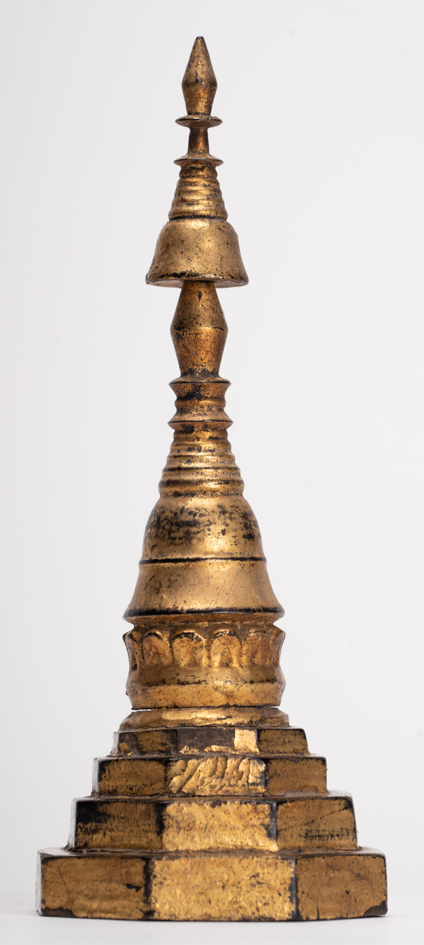 Buddhist Stupa - Antique Burmese Style Wood Nirvana Stupa or Chedis  - 25cm/10" 