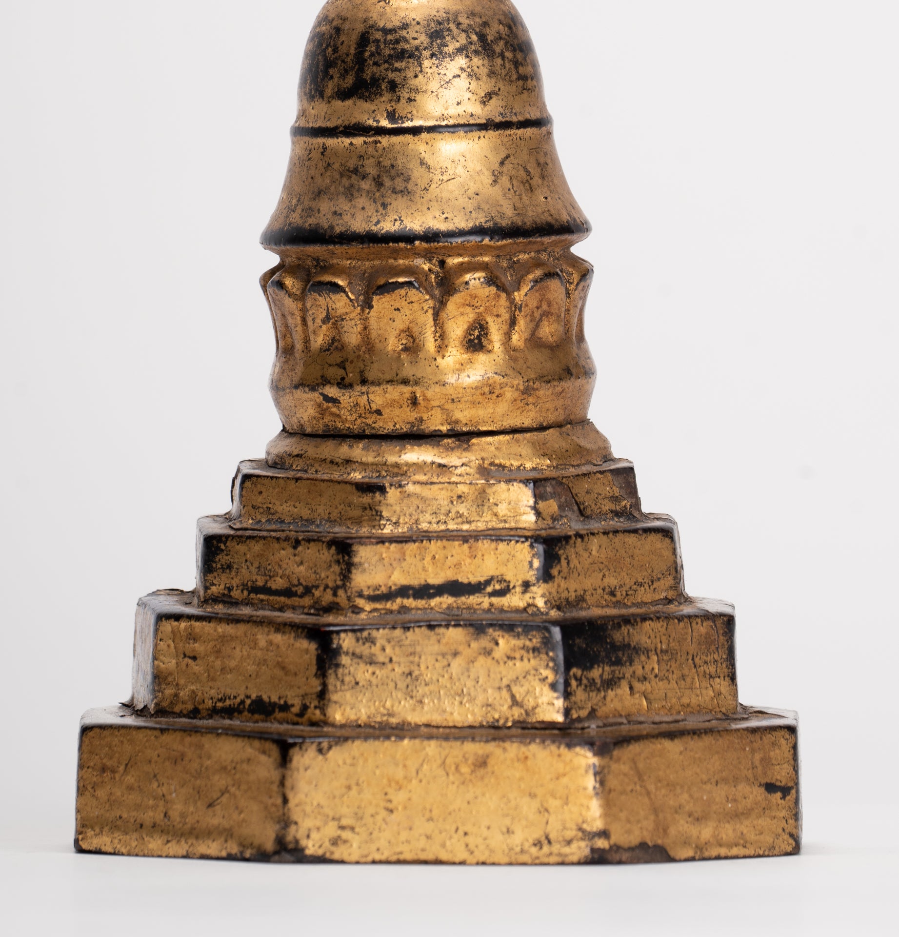 Buddhist Stupa - Antique Burmese Style Wood Nirvana Stupa or Chedis  - 25cm/10" 