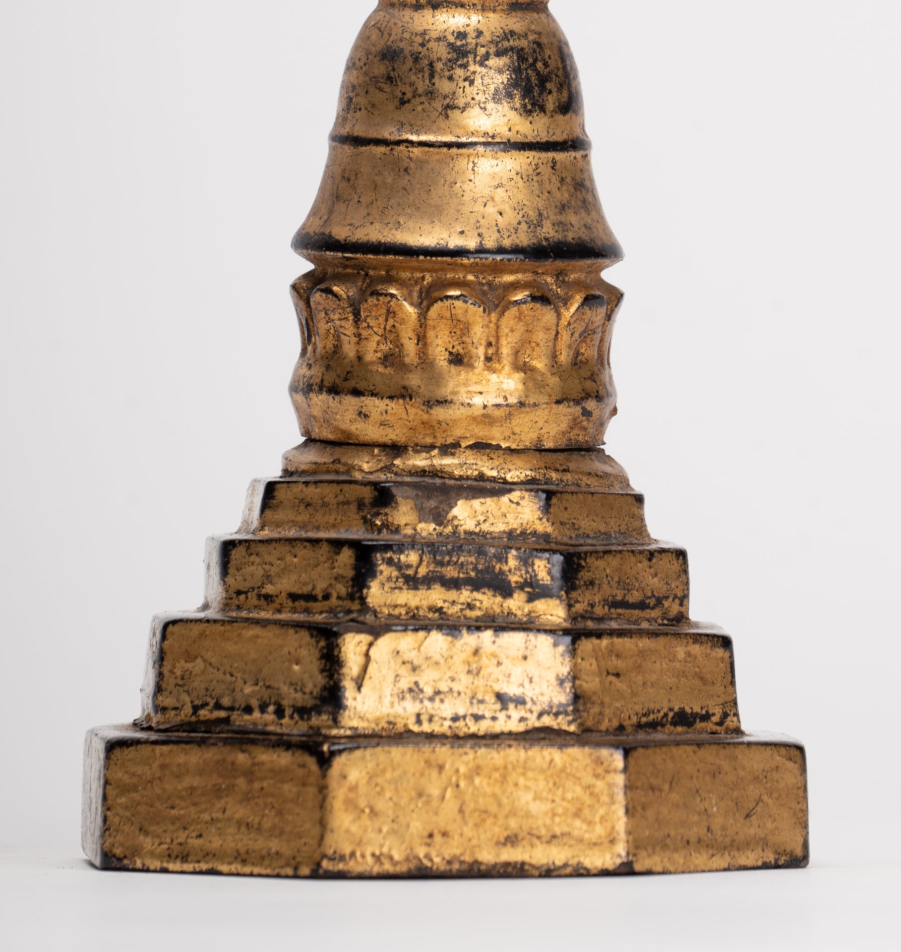 Buddhist Stupa - Antique Burmese Style Wood Nirvana Stupa or Chedis  - 25cm/10" 