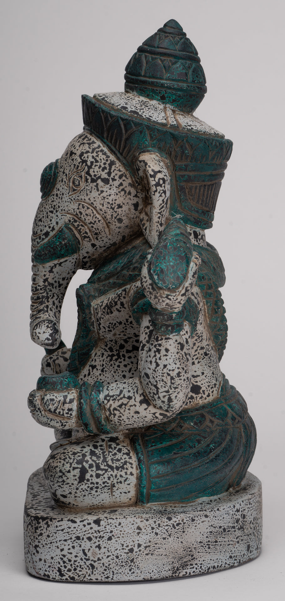 Ganesh Statue - Antique Khmer Style Seated Wood Ganesha Statue - 34cm/14"
