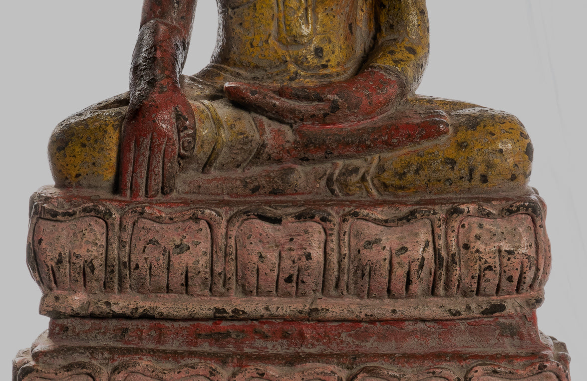 Buddha Statue - Antique Khmer Style SE Asia Wood Enlightenment Buddha Statue - 66cm/26"