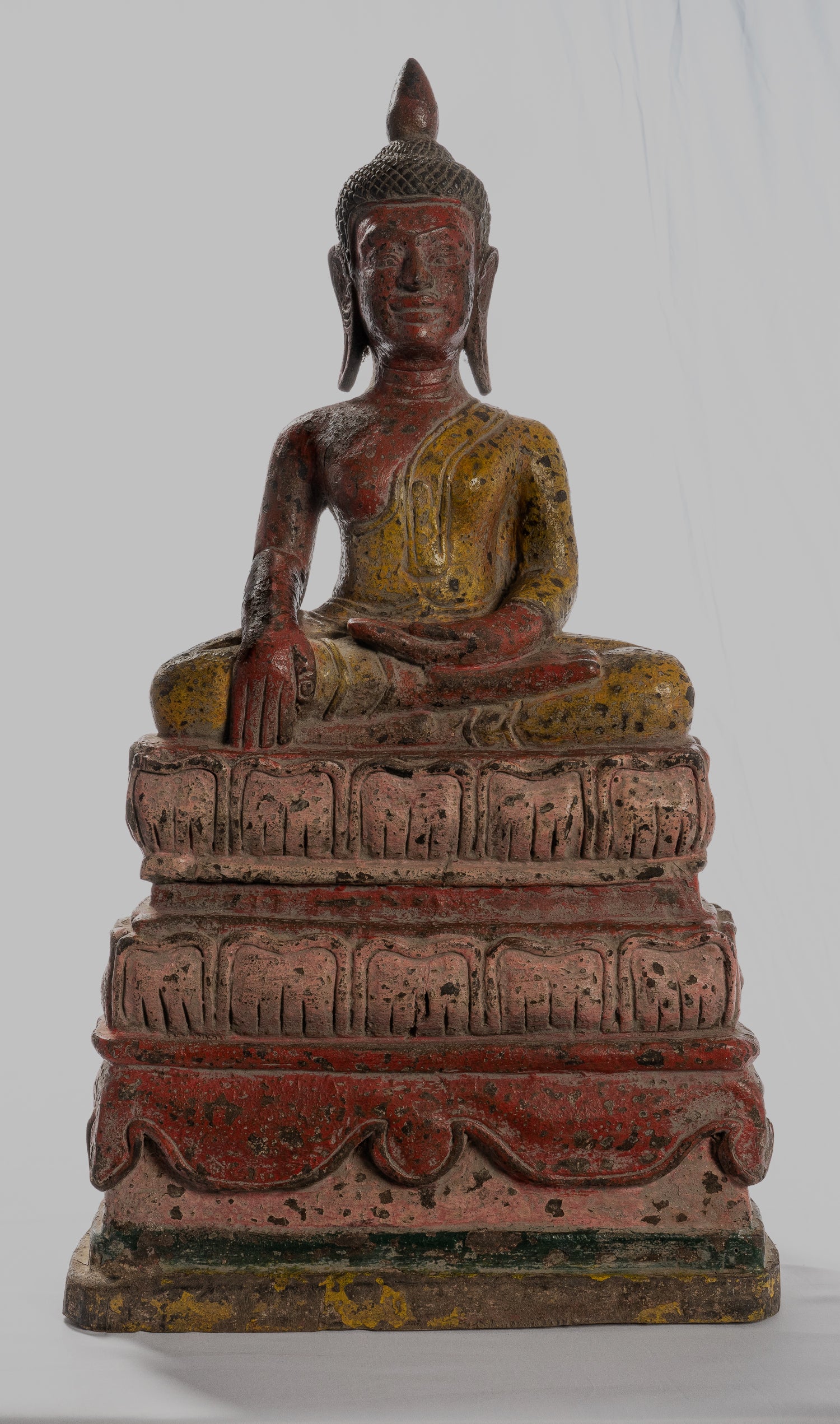 Buddha Statue - Antique Khmer Style SE Asia Wood Enlightenment Buddha Statue - 66cm/26"