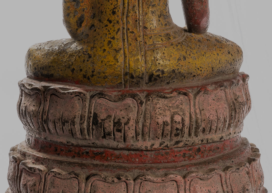 Buddha Statue - Antique Khmer Style SE Asia Wood Enlightenment Buddha Statue - 66cm/26"