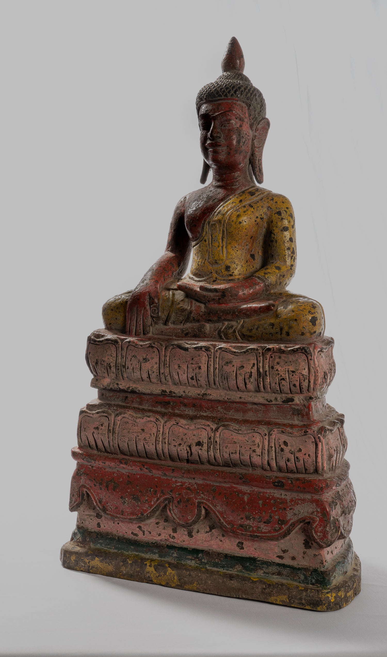Buddha Statue - Antique Khmer Style SE Asia Wood Enlightenment Buddha Statue - 66cm/26"