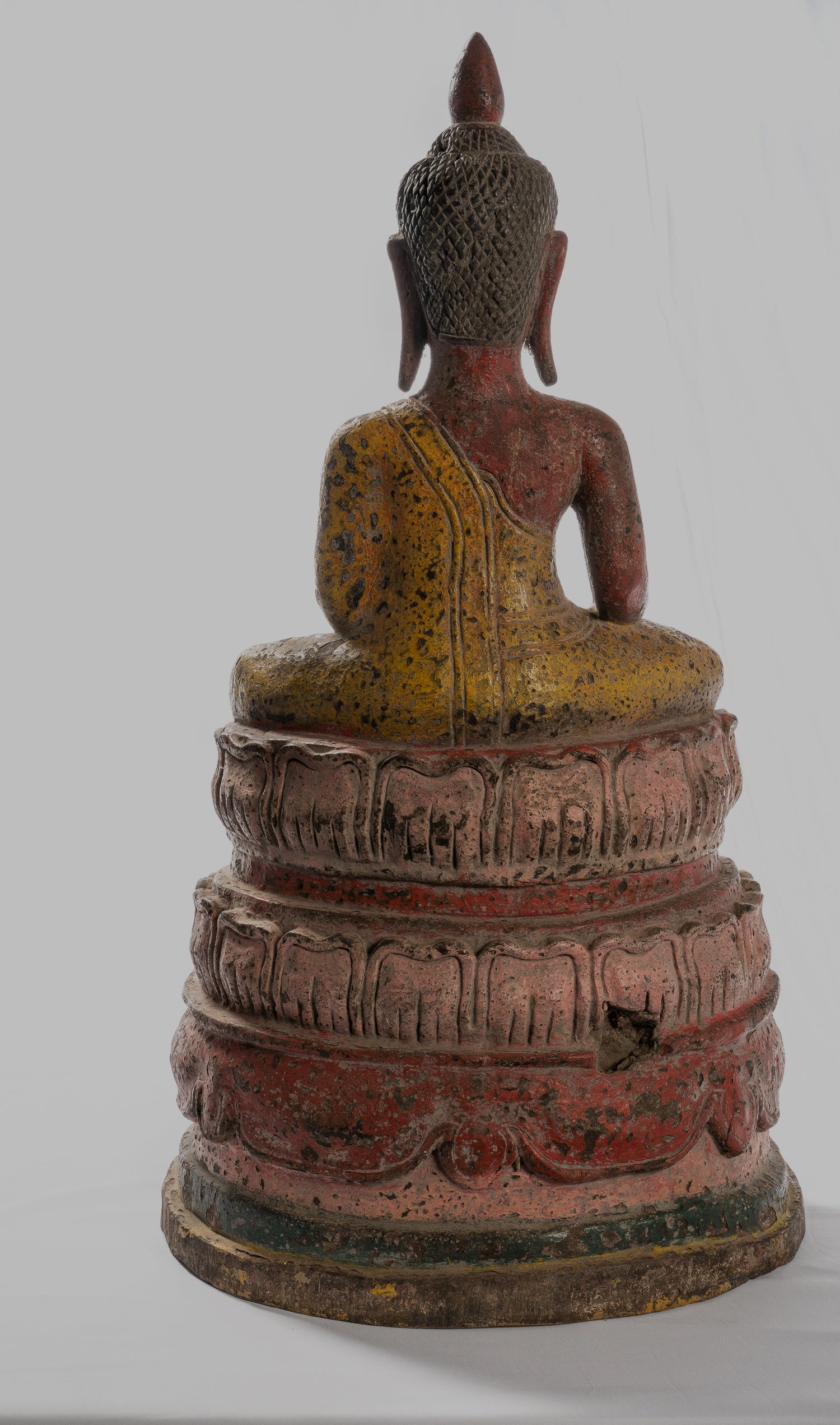 Buddha Statue - Antique Khmer Style SE Asia Wood Enlightenment Buddha Statue - 66cm/26"
