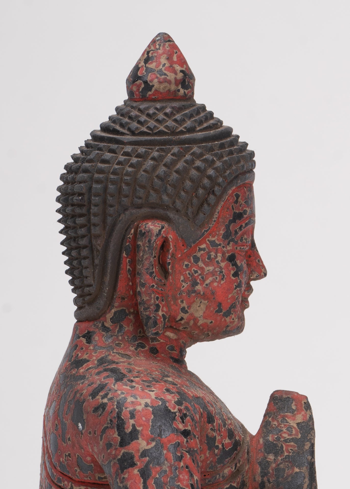 Antique Khmer Style Seated Wood Buddha Statue Teaching Mudra - 19cm/8"