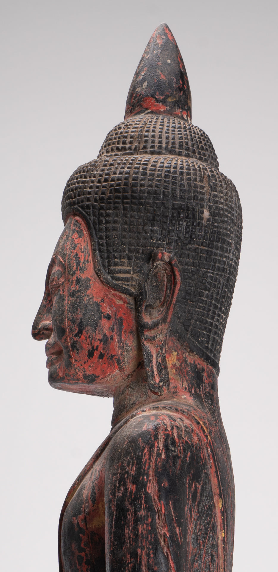 Buddha Statue - Antique Khmer Style SE Asia Seated Wood Meditation Buddha Statue - 85cm/34"