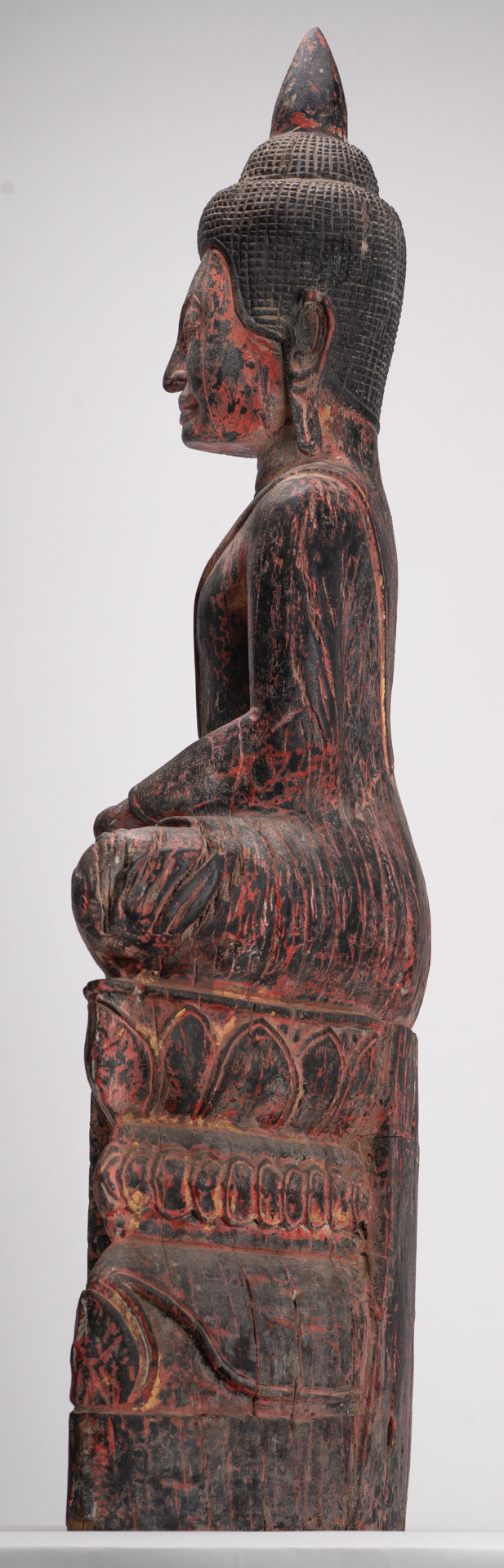 Buddha Statue - Antique Khmer Style SE Asia Seated Wood Meditation Buddha Statue - 85cm/34"