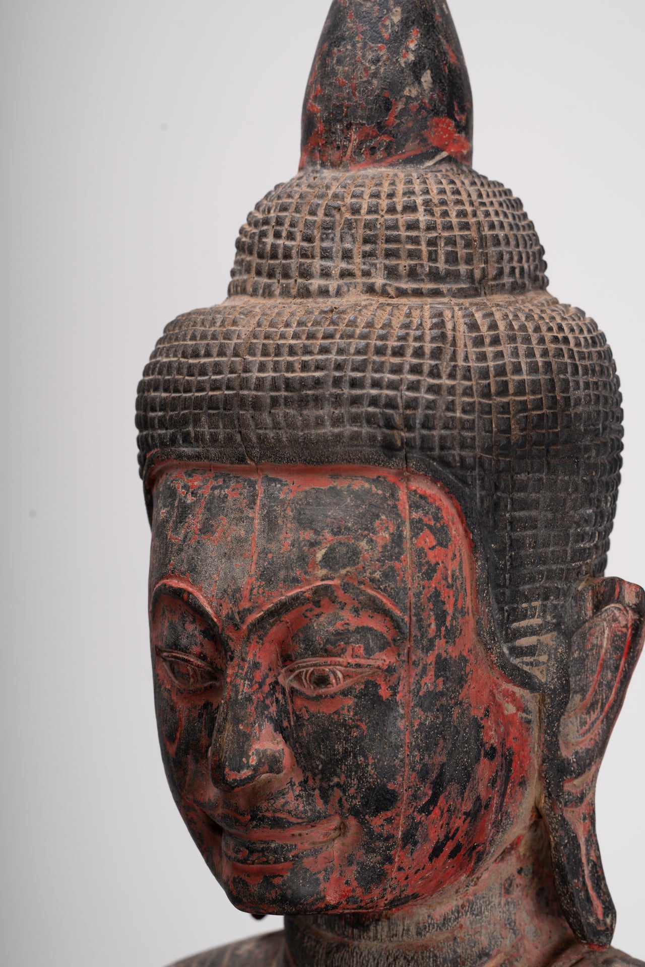 Buddha Statue - Antique Khmer Style SE Asia Seated Wood Meditation Buddha Statue - 85cm/34"