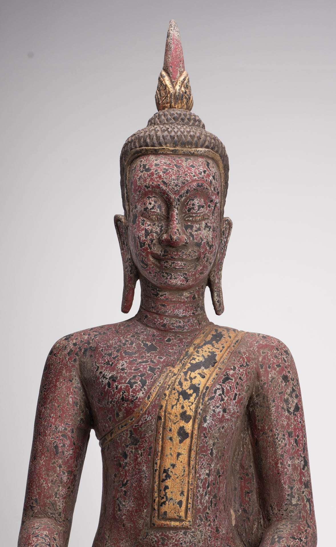 Buddha Statue - Antique Khmer Style SE Asia Seated Wood Enlightenment Buddha Statue - 81cm/32"