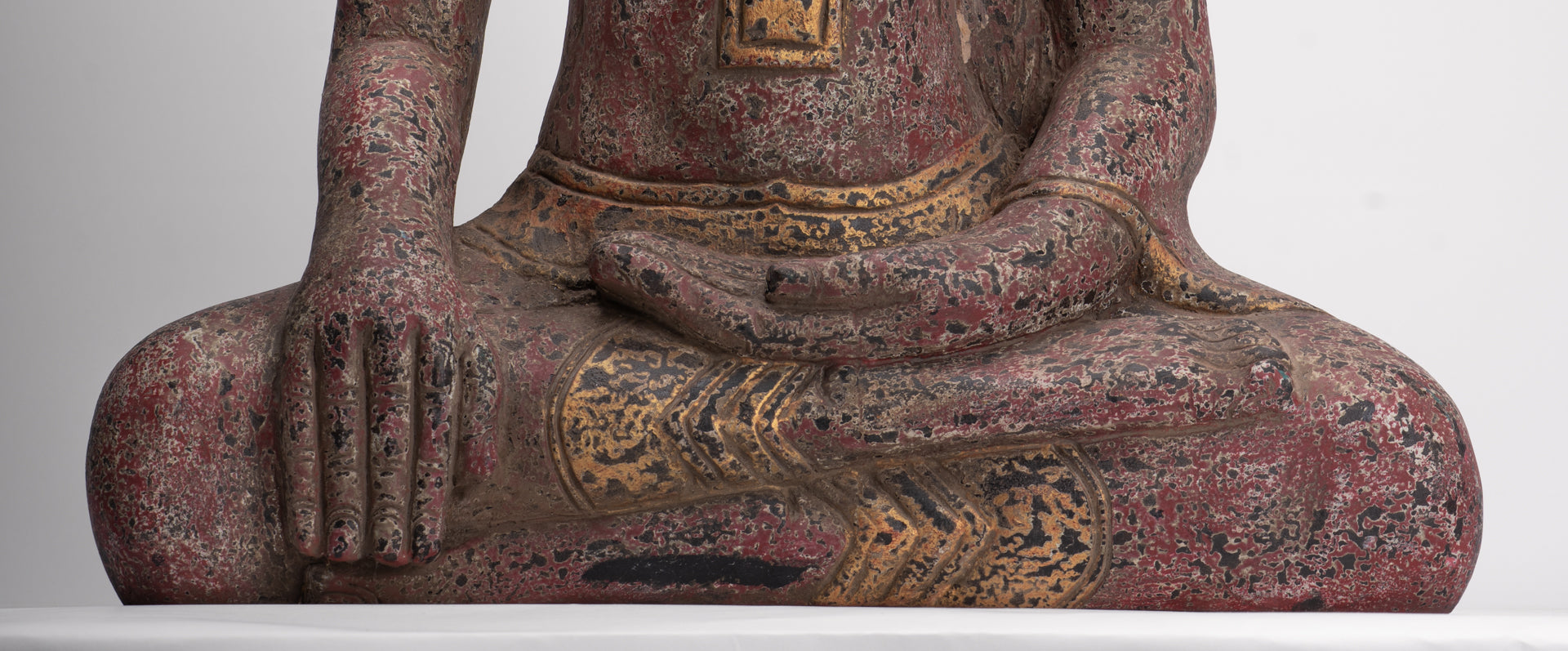 Buddha Statue - Antique Khmer Style SE Asia Seated Wood Enlightenment Buddha Statue - 81cm/32"