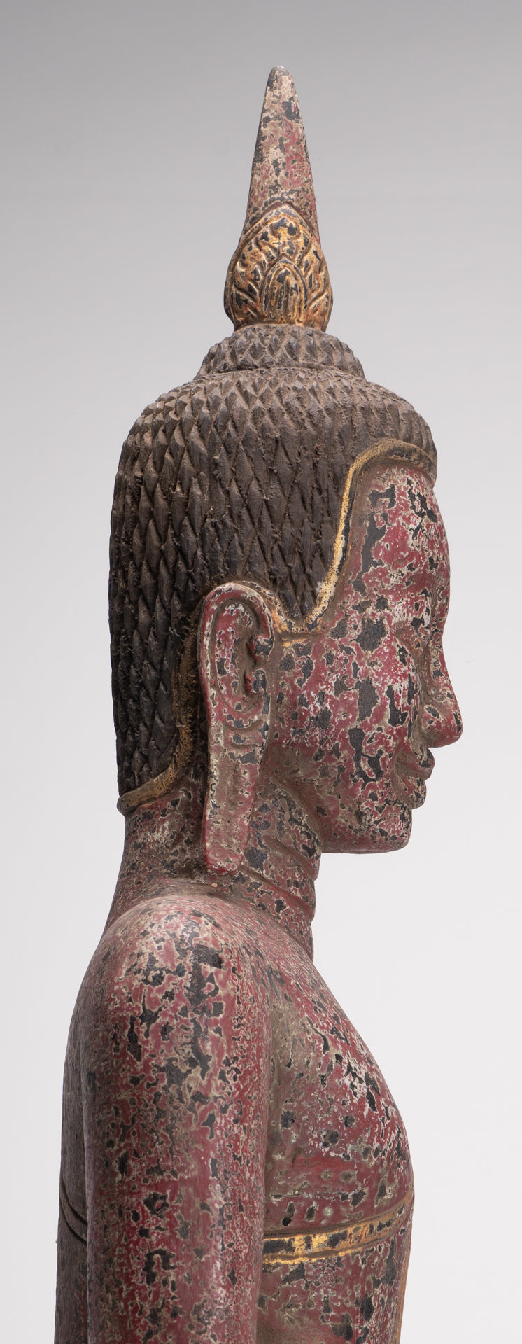 Buddha Statue - Antique Khmer Style SE Asia Seated Wood Enlightenment Buddha Statue - 81cm/32"