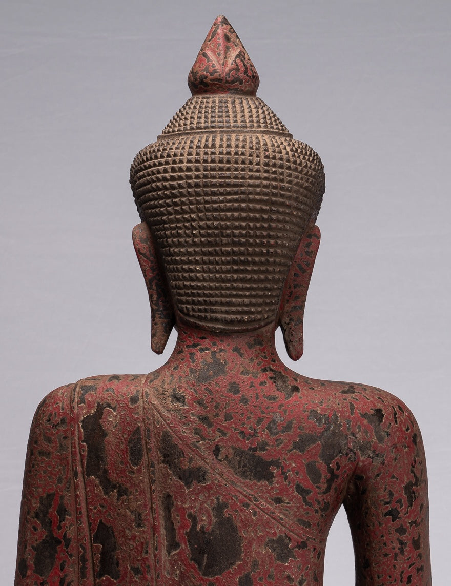 Escultura de Buda - Estatua de Buda de Madera Antigua de estilo jemer Meditación Mudra - 66 cm/26 "