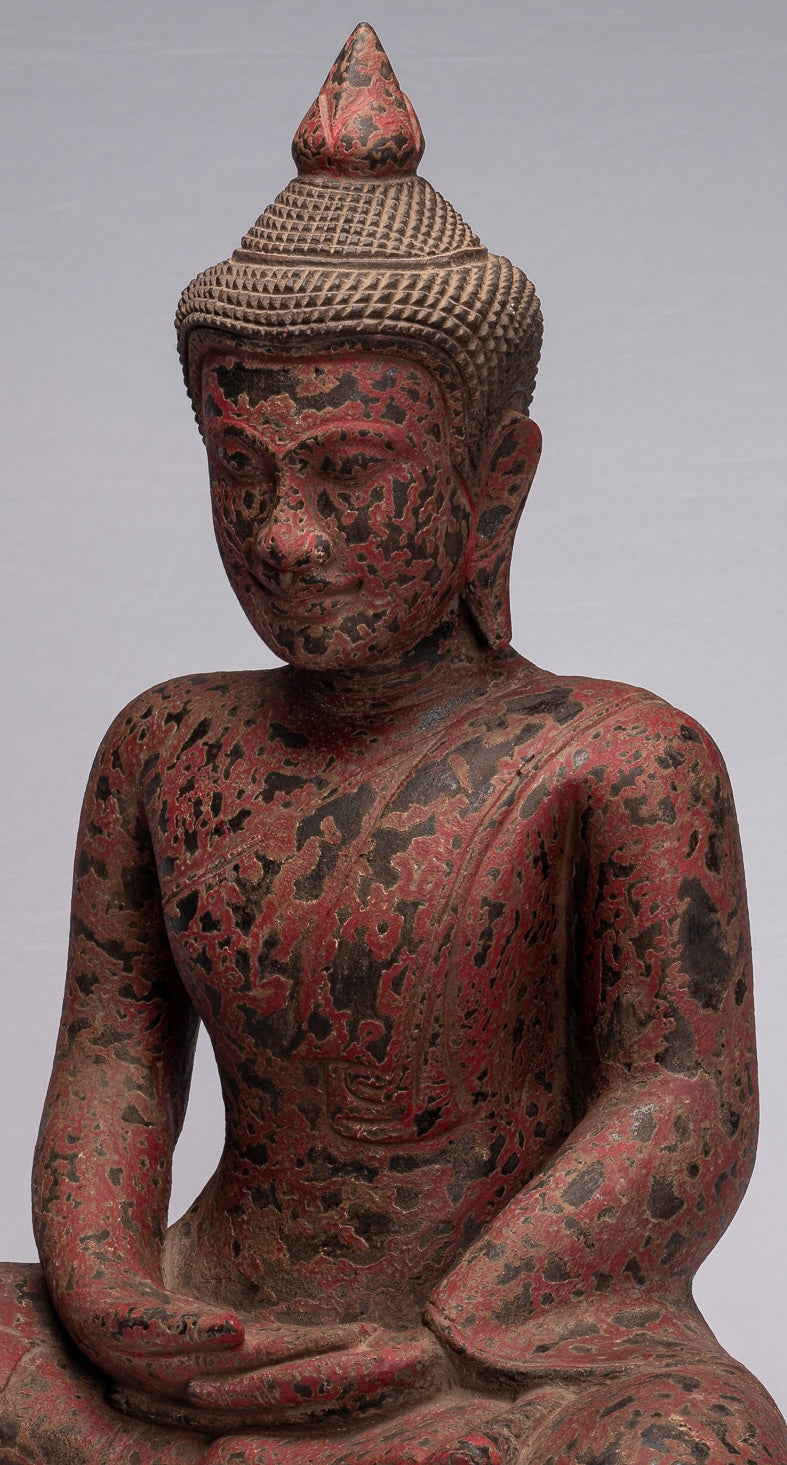 Escultura de Buda - Estatua de Buda de Madera Antigua de estilo jemer Meditación Mudra - 66 cm/26 "