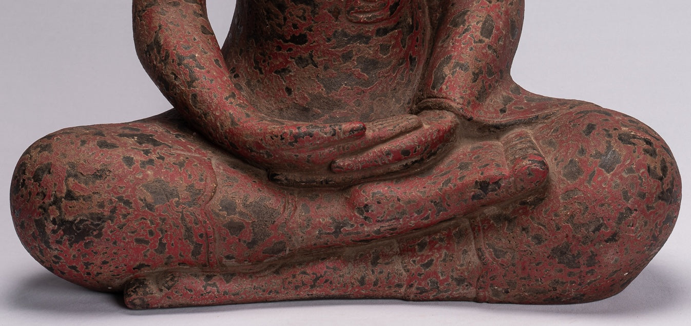 Escultura de Buda - Estatua de Buda de Madera Antigua de estilo jemer Meditación Mudra - 66 cm/26 "