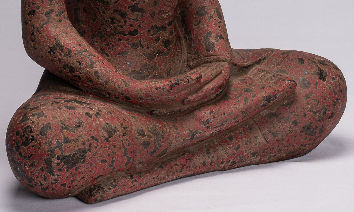 Escultura de Buda - Estatua de Buda de Madera Antigua de estilo jemer Meditación Mudra - 66 cm/26 "