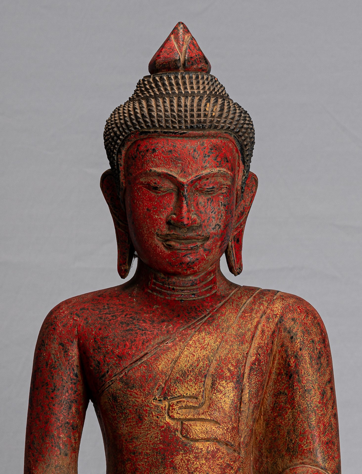 Buddha Statue - Antique Khmer Style SE Asia Seated Wood Meditation Buddha Statue - 51cm/20"