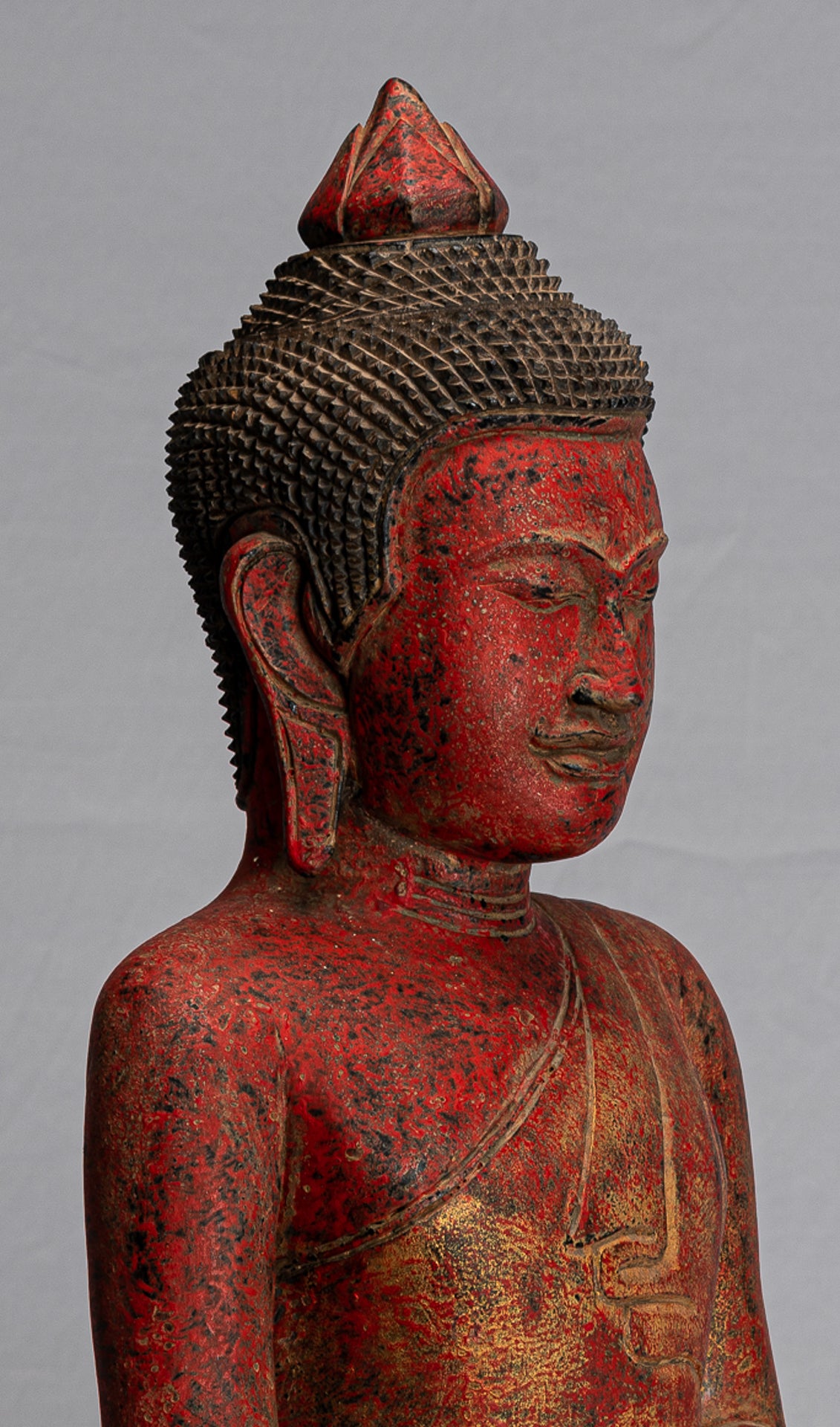 Buddha Statue - Antique Khmer Style SE Asia Seated Wood Meditation Buddha Statue - 51cm/20"