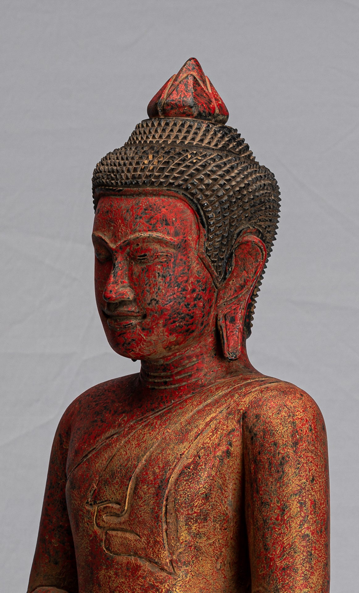 Buddha Statue - Antique Khmer Style SE Asia Seated Wood Meditation Buddha Statue - 51cm/20"