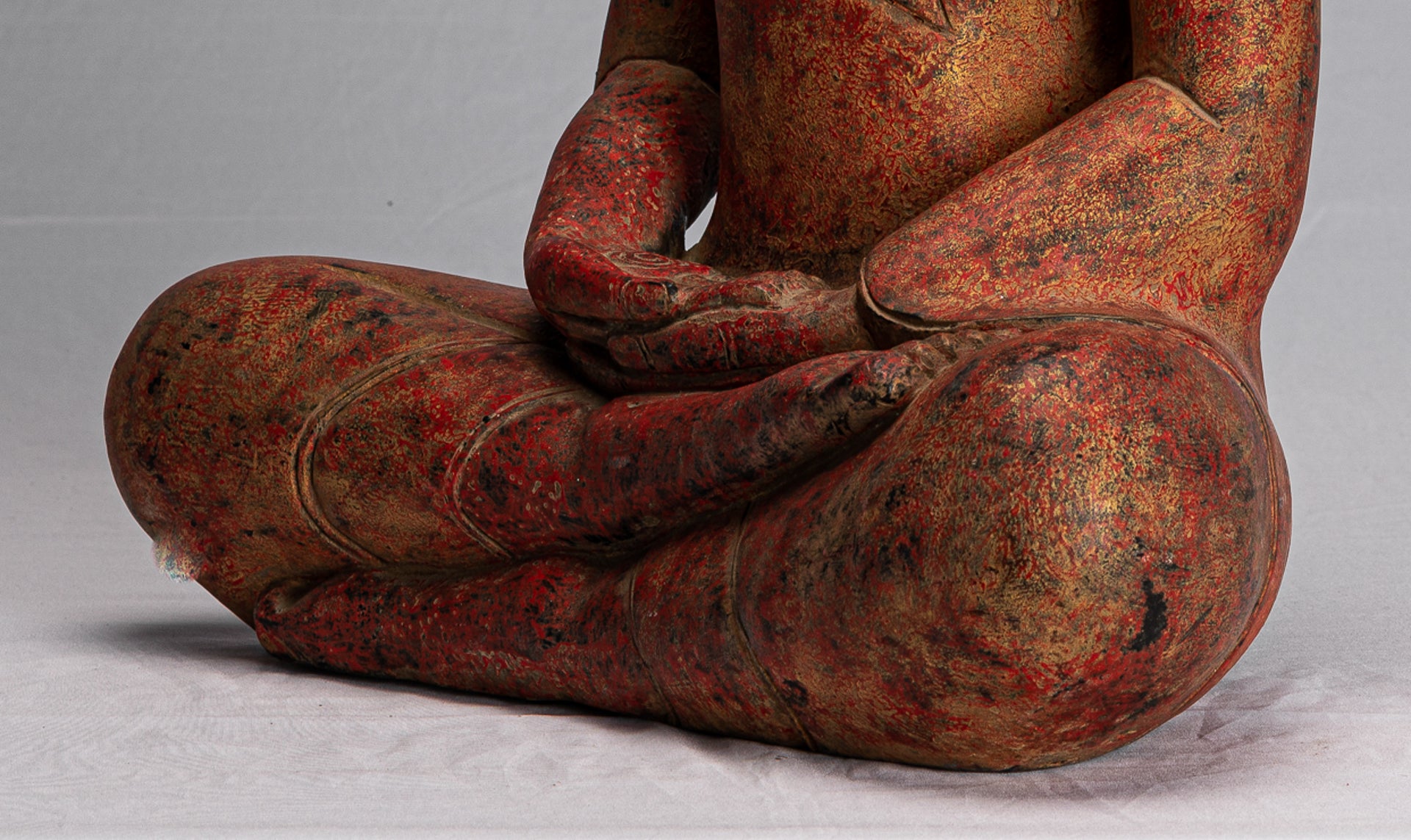 Buddha Statue - Antique Khmer Style SE Asia Seated Wood Meditation Buddha Statue - 51cm/20"