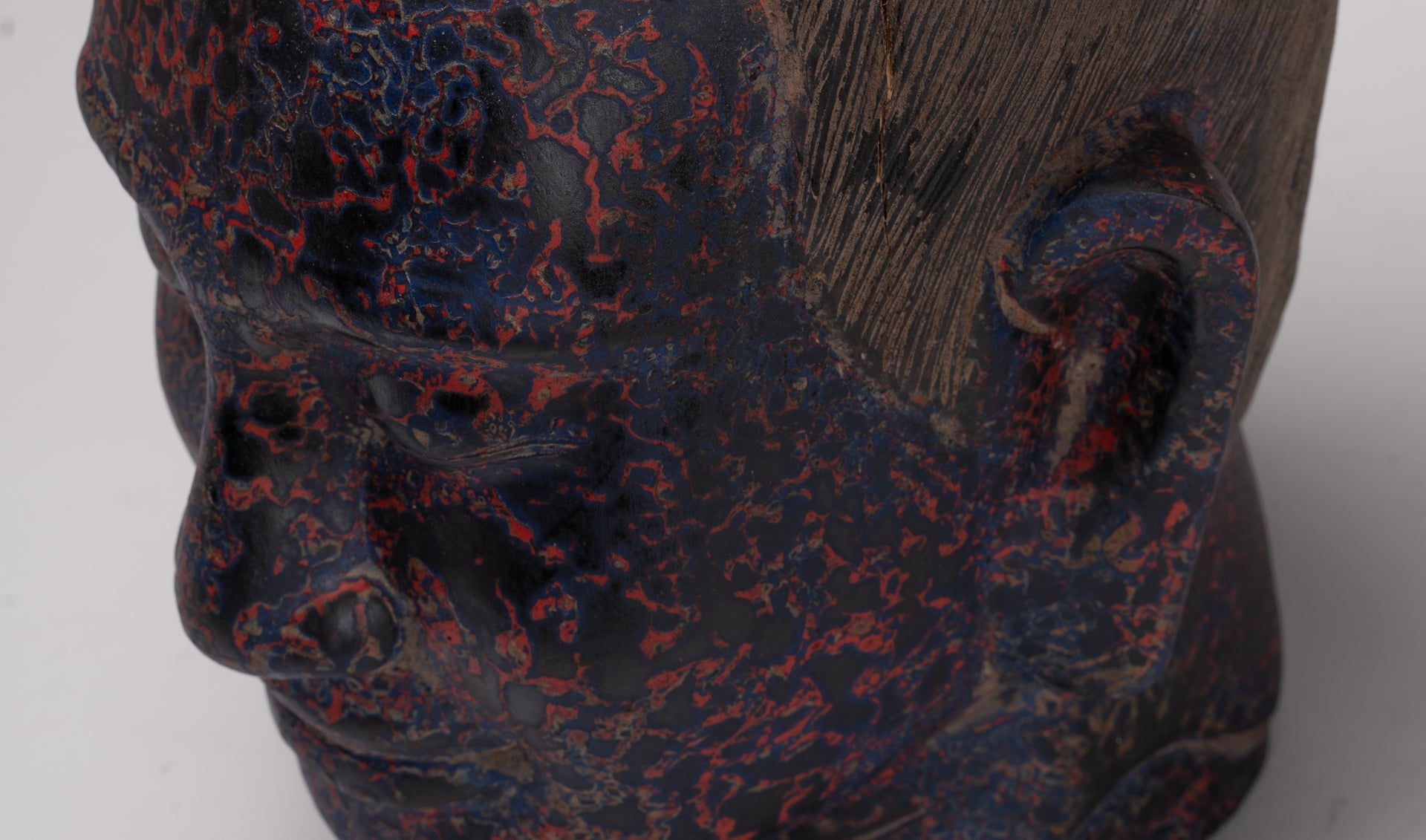 Jayavarman Statue - Antique Khmer Style Wood Jayavarman VII Head Statue - 29cm/12"