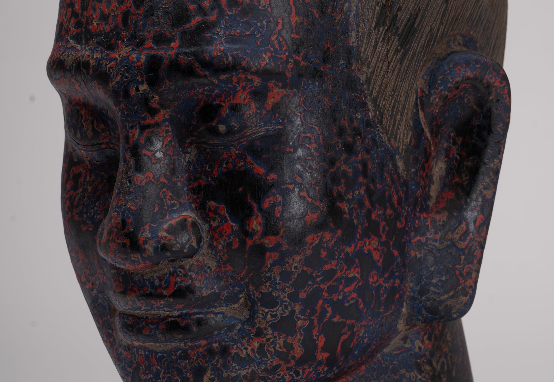 Jayavarman Statue - Antike Khmer -Stil Holz Jayavarman VII Kopfstatue - 29cm/12 "