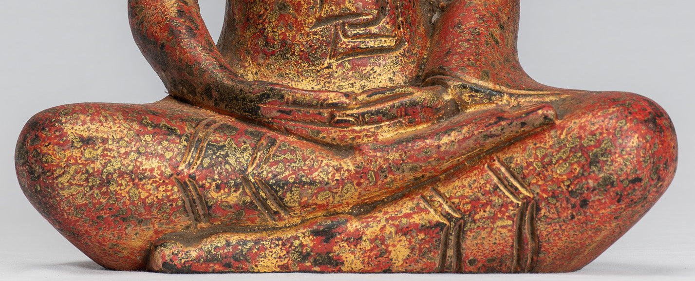 Escultura de Buda - Estatua de Buda de madera de estilo jemer antiguo Dhyana Meditation Mudra - 31 cm/12 "