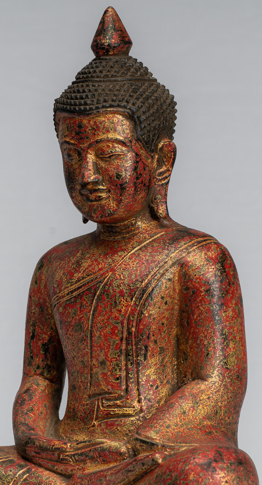 Escultura de Buda - Estatua de Buda de madera de estilo jemer antiguo Dhyana Meditation Mudra - 31 cm/12 "