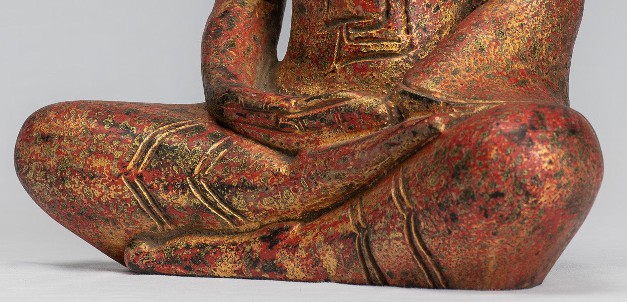 Escultura de Buda - Estatua de Buda de madera de estilo jemer antiguo Dhyana Meditation Mudra - 31 cm/12 "