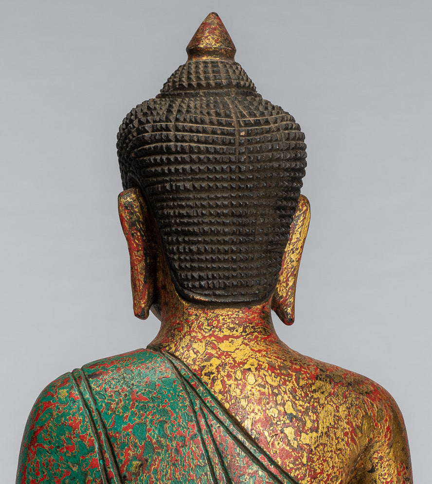 Antique Khmer in stile Khmer Legno Buddha Statue Dhyana Meditation Mudra - 37 cm/15 "