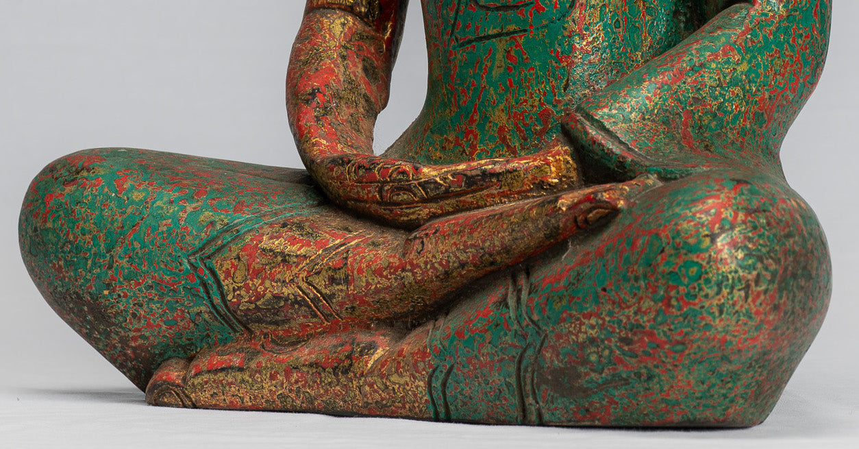 Antique Khmer in stile Khmer Legno Buddha Statue Dhyana Meditation Mudra - 37 cm/15 "