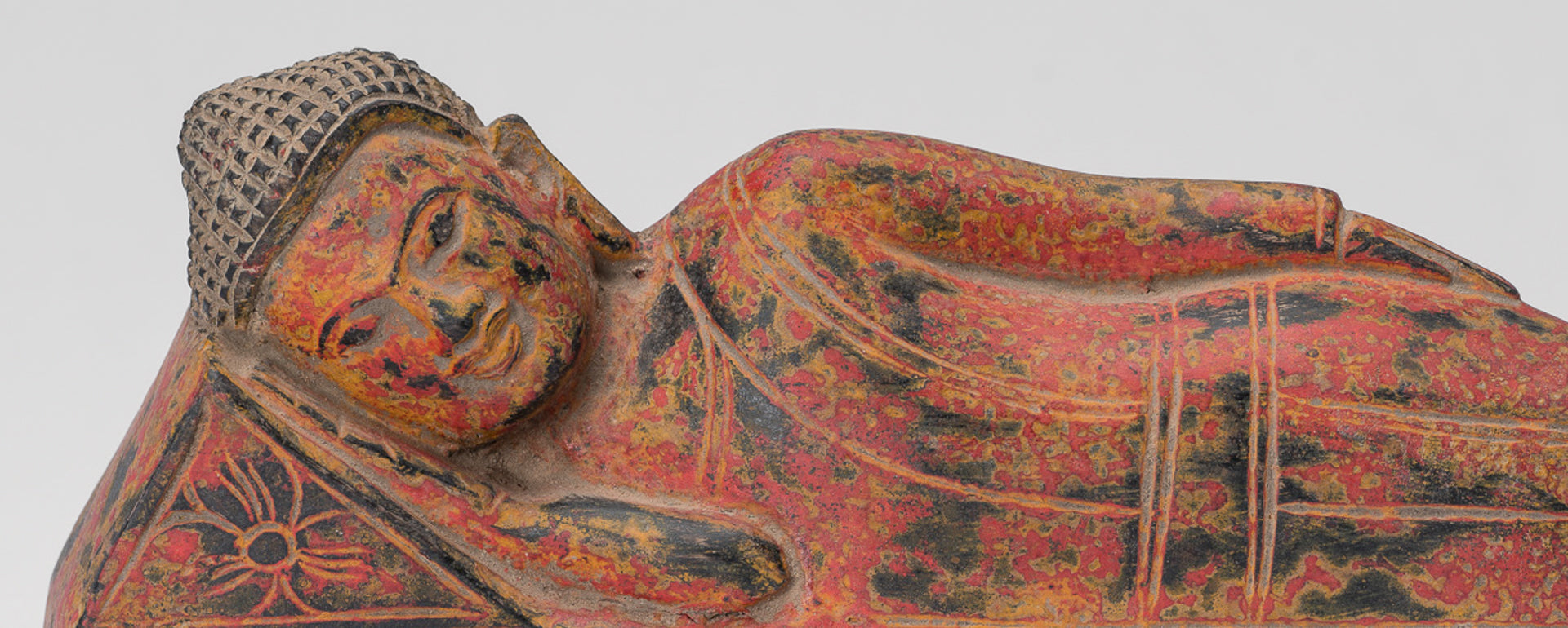 Buddha Statue - Antique Thai Style Wood Reclining Nirvana Buddha Statue - 30cm/12" Long