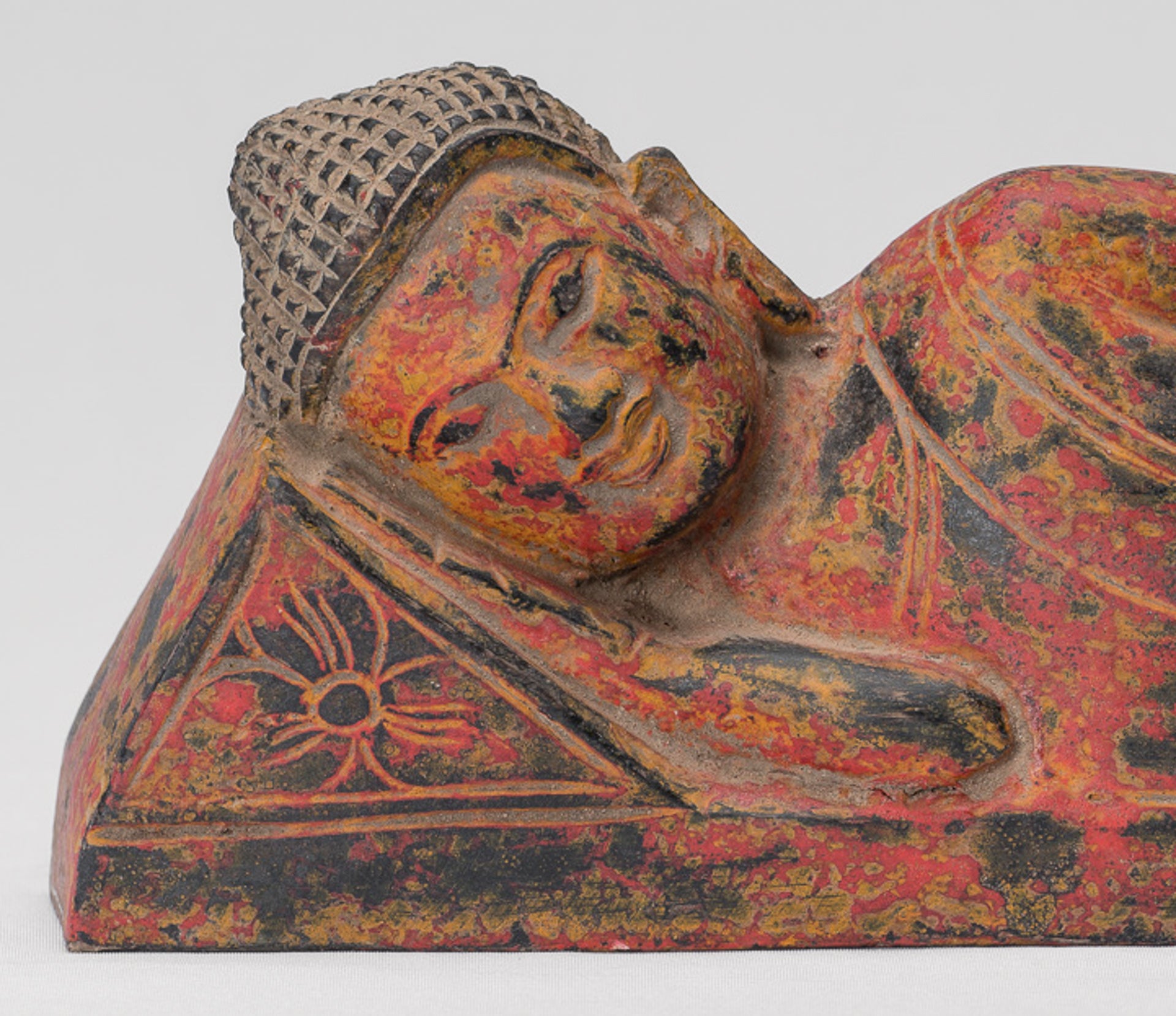 Buddha Statue - Antique Thai Style Wood Reclining Nirvana Buddha Statue - 30cm/12" Long