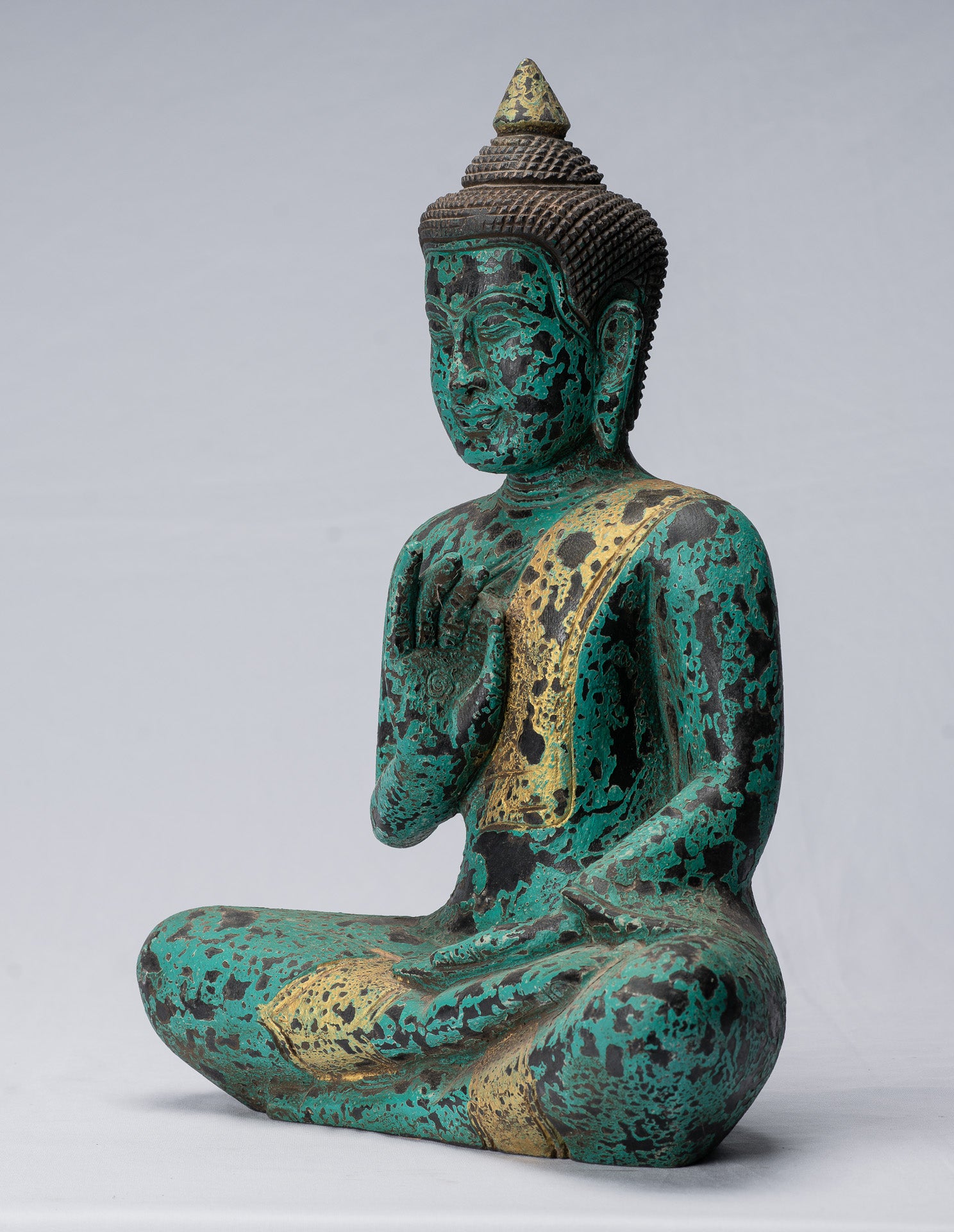 Escultura de Buda - Buda - Estatua de Buda de madera de estilo jemer antiguo de estilo jemer enseñando Mudra - 39cm/16 "