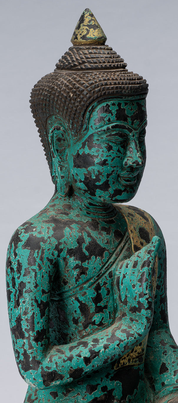 Escultura de Buda - Buda - Estatua de Buda de madera de estilo jemer antiguo de estilo jemer enseñando Mudra - 39cm/16 "