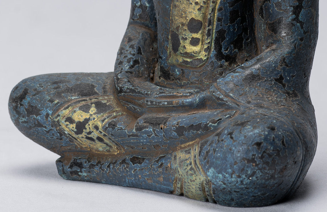 Buddha Skulptur-Antique Khmer Stil Holz sitzend Buddha Statue Dhyana Meditation Mudra-21cm/8 "