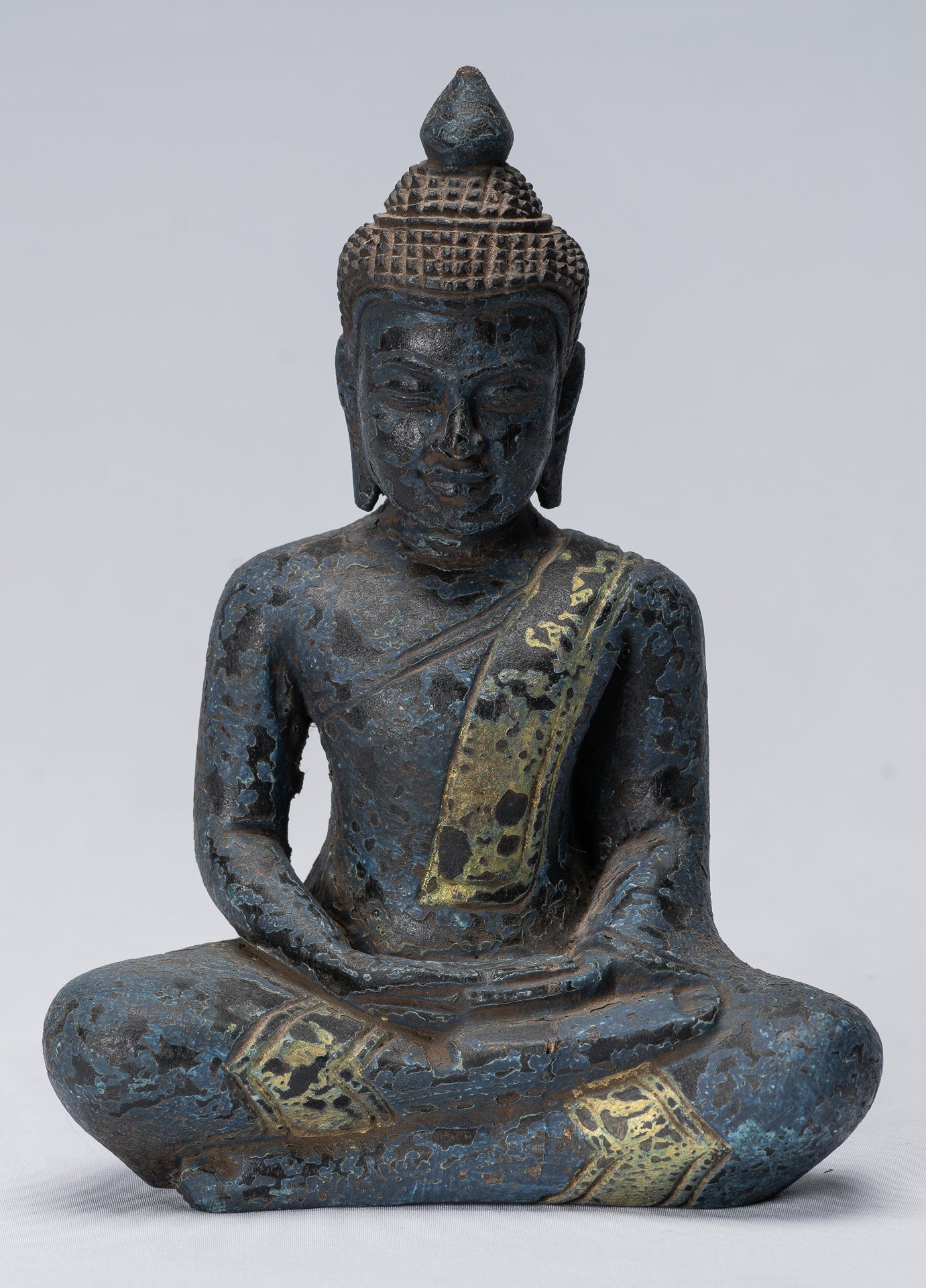Buddha Skulptur-Antique Khmer Stil Holz sitzend Buddha Statue Dhyana Meditation Mudra-21cm/8 "
