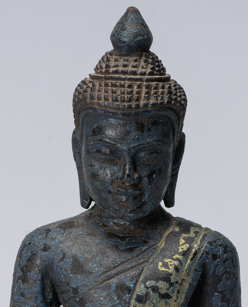 Buddha Skulptur-Antique Khmer Stil Holz sitzend Buddha Statue Dhyana Meditation Mudra-21cm/8 "