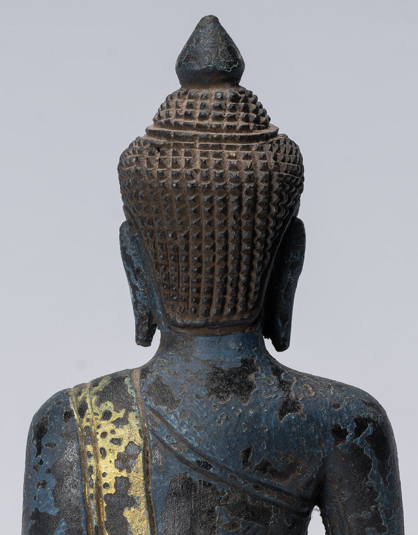 Buddha Skulptur-Antique Khmer Stil Holz sitzend Buddha Statue Dhyana Meditation Mudra-21cm/8 "